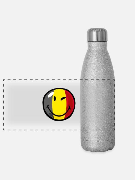 Smiley Flag Belgium - Gourde isotherme panoramique pailletée 500 ml - paillettes argentées - Devant