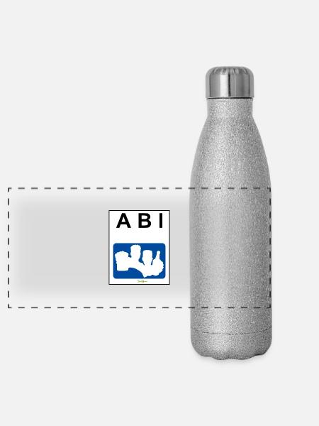 Bier Liga Logo ABI-Treff Jahr Blanko Blau - Panorama Glitzer Isolierflasche 500 ml - Silber Glitzer - Vorne