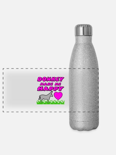 Esel - Panorama Glitzer Isolierflasche 500 ml - Silber Glitzer - Vorne
