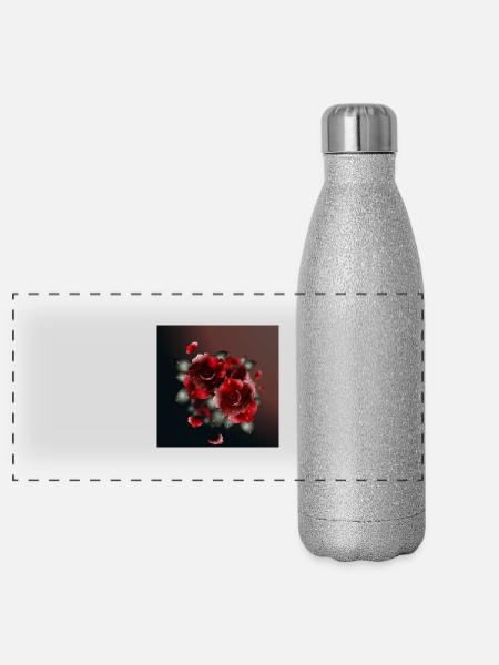 bouquet sombre de roses rouges - Gourde isotherme panoramique pailletée 500 ml - paillettes argentées - Devant