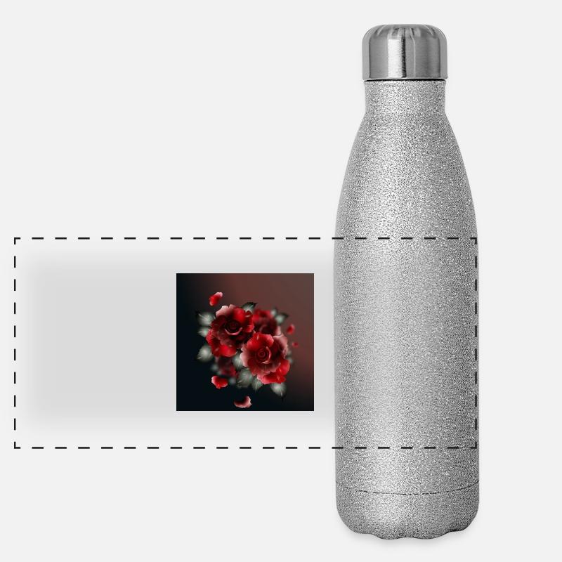 bouquet sombre de roses rouges Gourde isotherme panoramique pailletée 500 ml