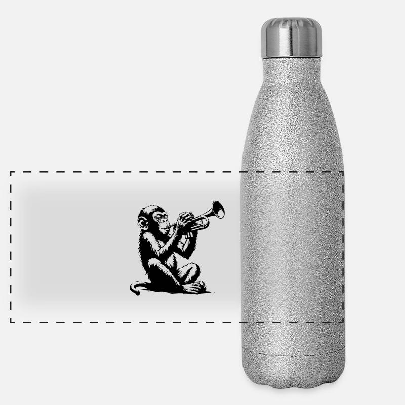 Singe jouant émotionnellement de la trompette Gourde isotherme panoramique pailletée 500 ml