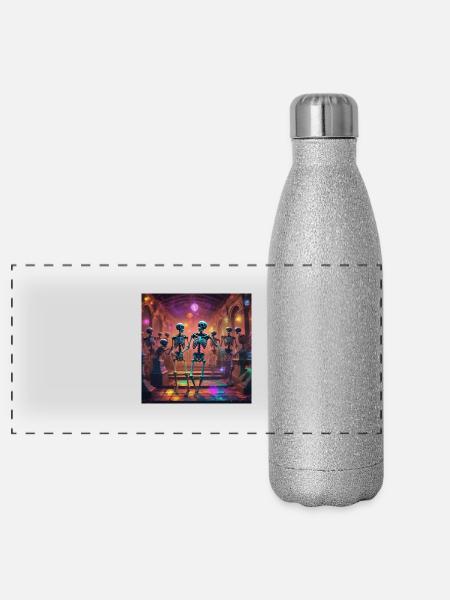 DIskothek Skelett - Panorama Glitzer Isolierflasche 500 ml - Silber Glitzer - Vorne