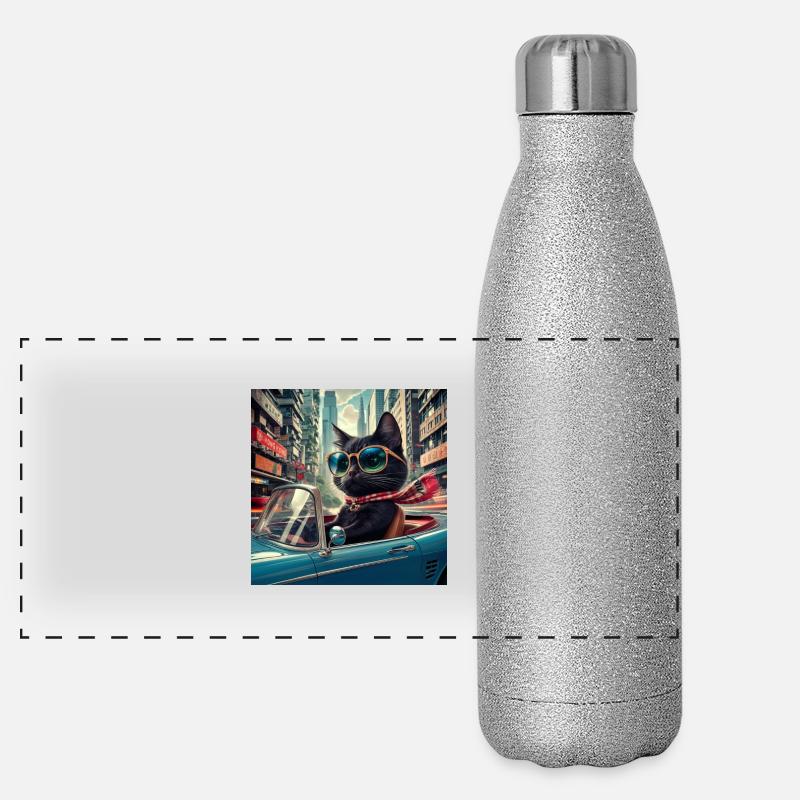 Cat on tour - I love Hong Kong! Panorama Glitzer Isolierflasche 500 ml