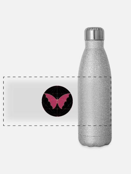 Géométrie sacrée papillon - Gourde isotherme panoramique pailletée 500 ml - paillettes argentées - Devant