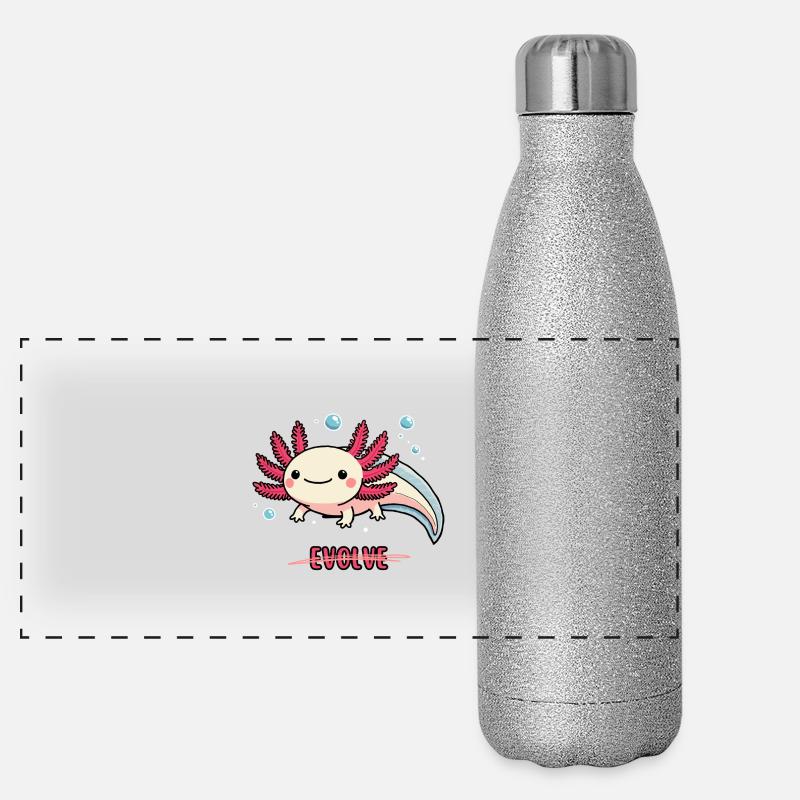 Evolve Axolotl – Süßes Motiv mit Message Panorama Glitzer Isolierflasche 500 ml