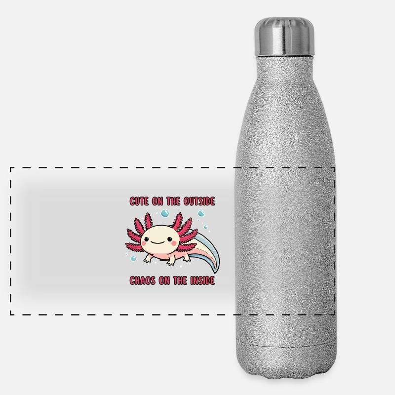 Chaos Axolotl süß, aber gefährlich Panorama Glitzer Isolierflasche 500 ml
