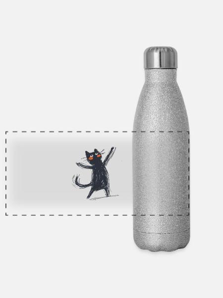 Singende Katze – Musik & Lebensfreude - Panorama Glitzer Isolierflasche 500 ml - Silber Glitzer - Vorne