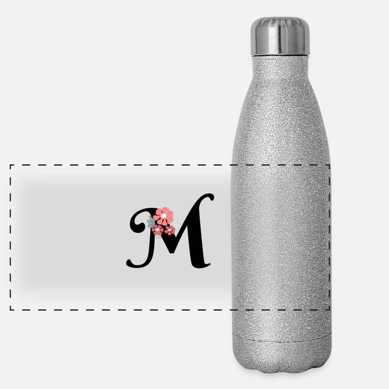 Letter m minimalist flowers Panoramic Glitter Thermal Bottle 500 ml