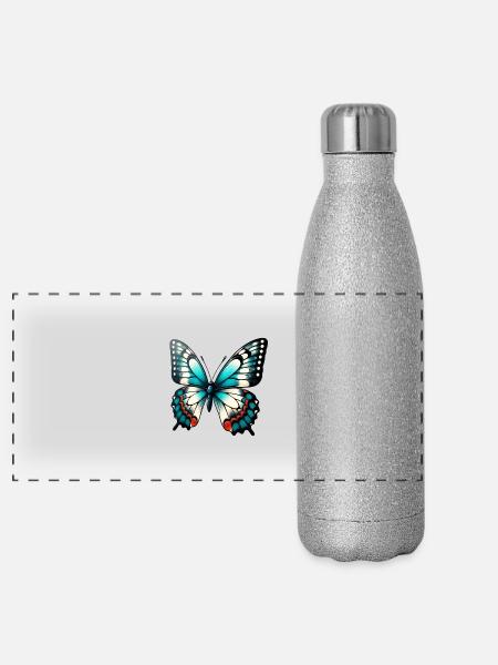 Kawaii Butterfly - Gourde isotherme panoramique pailletée 500 ml - paillettes argentées - Devant