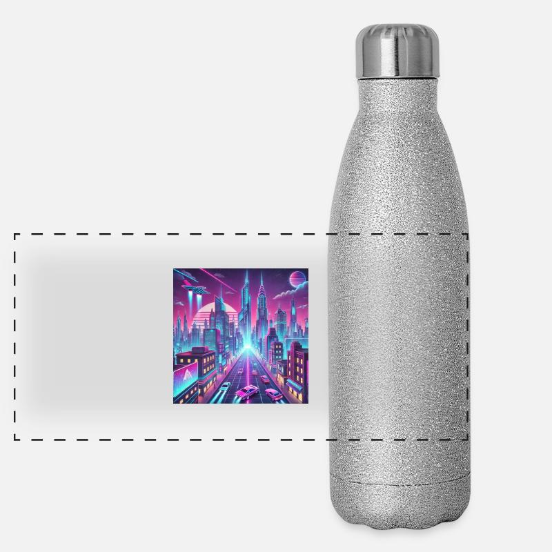 Stadt der Zukunft Panorama Glitzer Isolierflasche 500 ml