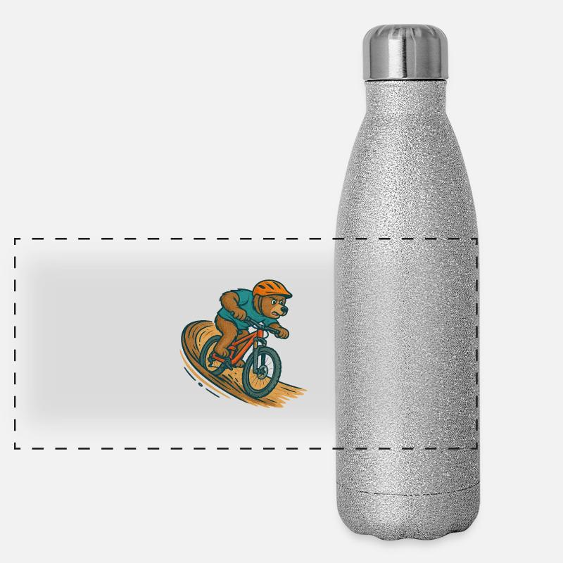 Bear in the berm – un style de dessin animé VTT bourré d’action Gourde isotherme panoramique pailletée 500 ml