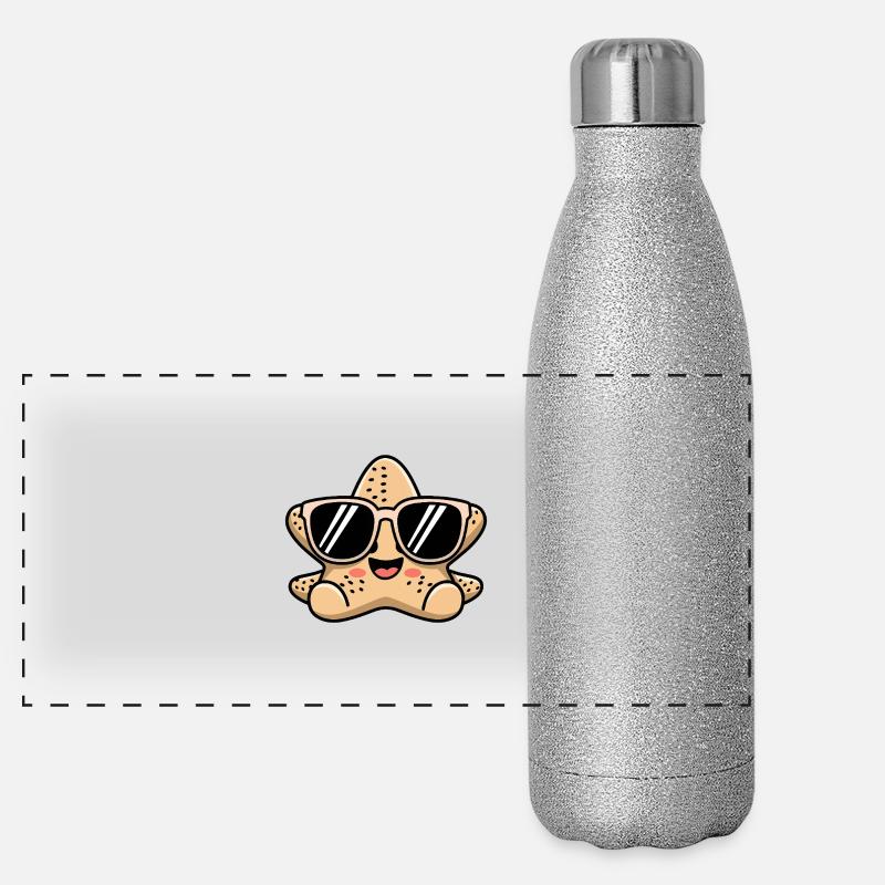 Cool sjöstjärna med solglasögon Strandvibbar - Panoramisk glittertermosflaska 500 ml - silvrigt glitter