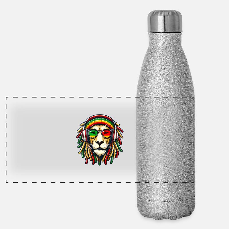 Reggae Lion Rasta Jamaica - Panoramic Glitter Thermal Bottle 500 ml - silver glitter