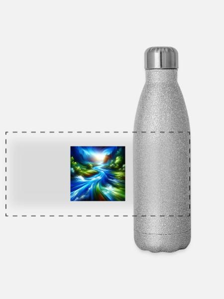Flowing River - Panoramic Glitter Thermal Bottle 500 ml - silver glitter - Front
