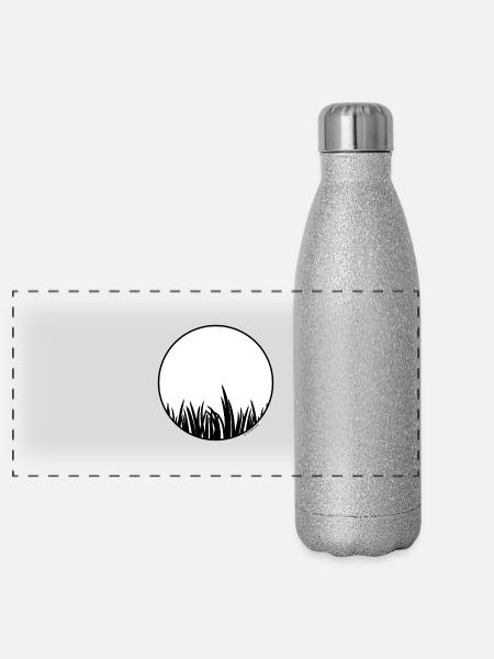 Gras - Panorama Glitzer Isolierflasche 500 ml - Silber Glitzer - Vorne