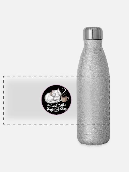 Katze und Kaffee ist alles was ich brauche - Panorama Glitzer Isolierflasche 500 ml - Silber Glitzer - Vorne