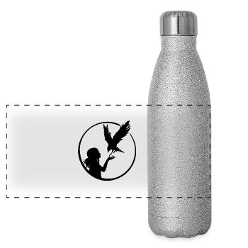Maedchen Vogel - Panorama Glitzer Isolierflasche 500 ml - Silber Glitzer - Vorne