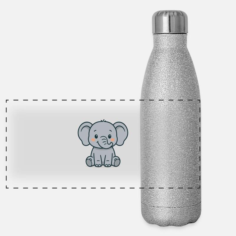 Mignon bébé éléphant dans le style dessin animé – animal mot Gourde isotherme panoramique pailletée 500 ml