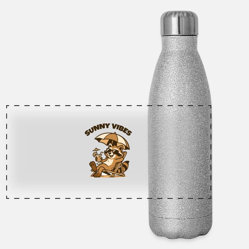 Sunny Vibes – Cooler Waschbär mit Cocktail Panorama Glitzer Isolierflasche 500 ml