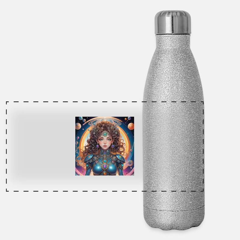Princess with a halo in space Panoramic Glitter Thermal Bottle 500 ml