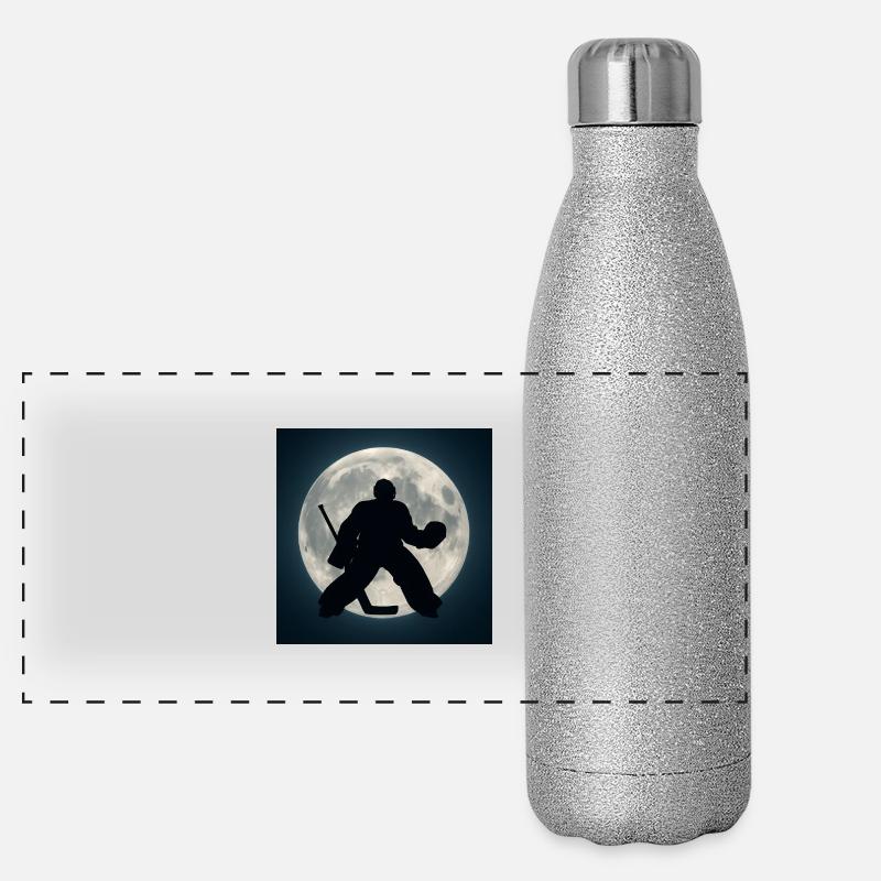 Sport - Eishockey, Torwart im Mondschein - Panorama Glitzer Isolierflasche 500 ml - Silber Glitzer