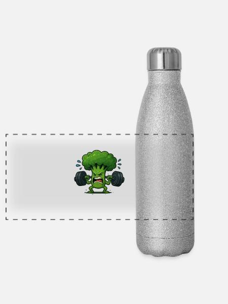 Brokkoli - Panorama Glitzer Isolierflasche 500 ml - Silber Glitzer - Vorne
