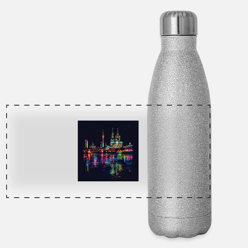 Cologne Cathedral City Skyline Night Black Neon Panoramic Glitter Thermal Bottle 500 ml