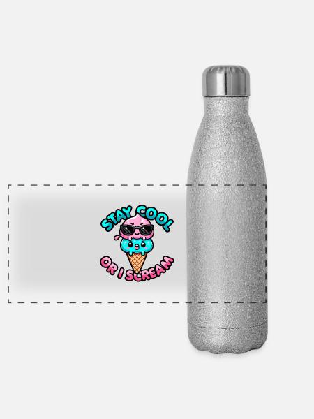 Kawaii Frozen Treat – Stay Cool or I Scream - Panoramic Glitter Thermal Bottle 500 ml - silver glitter - Front