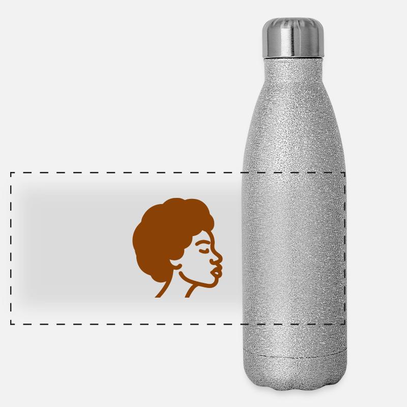 Afro Frau Line Art – Minimalistische One-Line Panorama Glitzer Isolierflasche 500 ml
