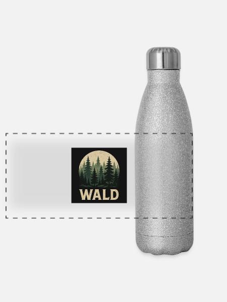 Fir Trees Forest Design - Panoramic Glitter Thermal Bottle 500 ml - silver glitter - Front