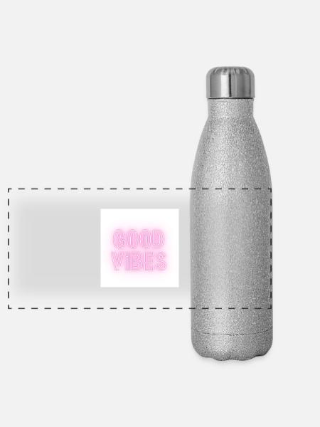 Good V i b e s - Panorama Glitzer Isolierflasche 500 ml - Silber Glitzer - Vorne