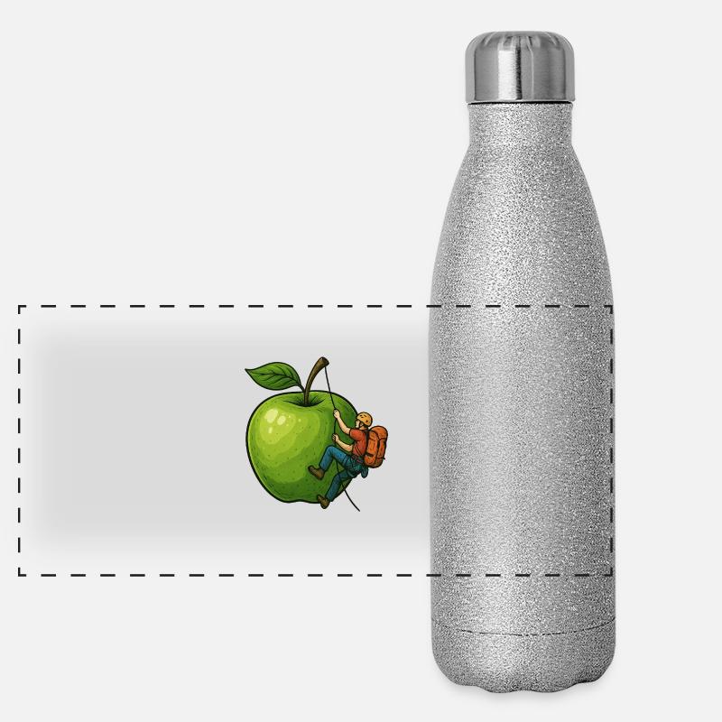Bergsteiger und ein grüner Apfel - Panorama Glitzer Isolierflasche 500 ml - Silber Glitzer