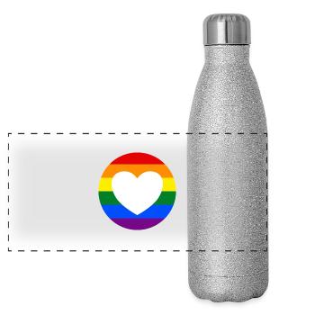 Cœur arc-en-ciel LGBTQ - Gourde isotherme panoramique pailletée 500 ml - paillettes argentées - Devant