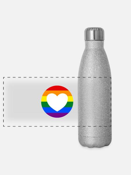 LGBTQ-Regenbogenherz - Panorama Glitzer Isolierflasche 500 ml - Silber Glitzer - Vorne