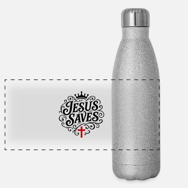 Jésus sauve d’une manière chrétienne Gourde isotherme panoramique pailletée 500 ml