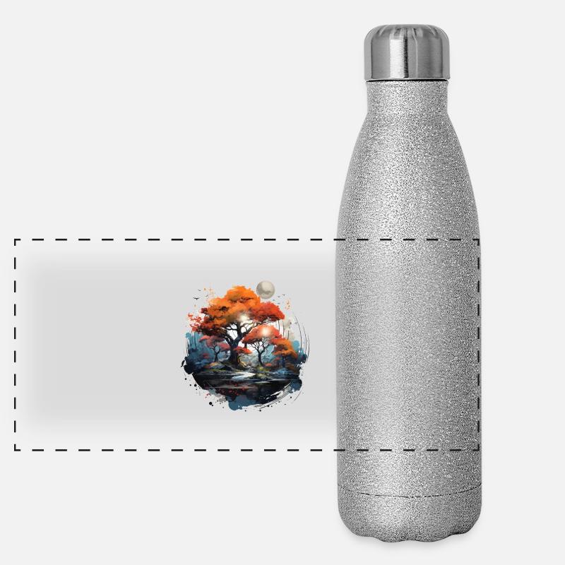 Herbstmondwald Panorama Glitzer Isolierflasche 500 ml