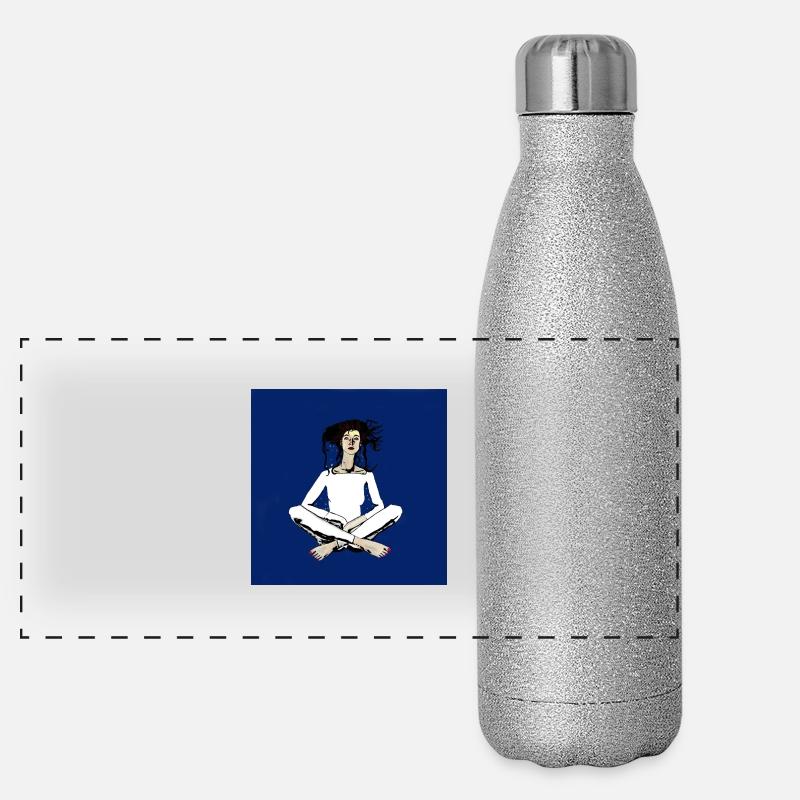 Frau Joga Schneidersitz Blue Hair Day Panorama Glitzer Isolierflasche 500 ml