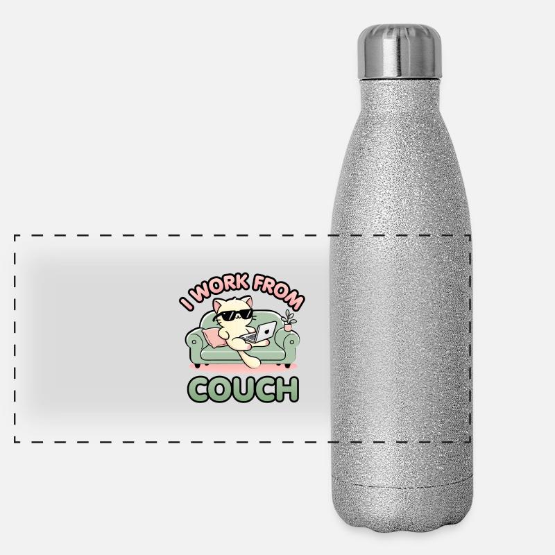 Ich arbeite von der Couch aus – Lazy Cat Remote Worker Design Panorama Glitzer Isolierflasche 500 ml