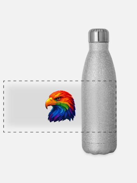 Color Feather White-tailed Eagle Head - Panoramic Glitter Thermal Bottle 500 ml - silver glitter - Front