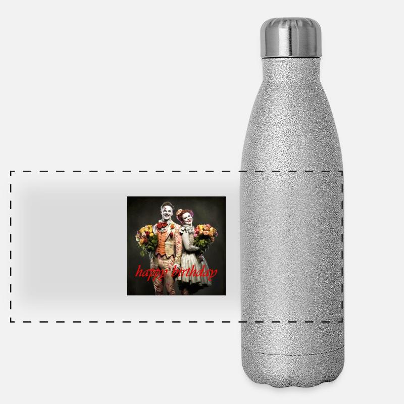 Happy Birthday Clowns Paar gratuliert Blumen Panorama Glitzer Isolierflasche 500 ml