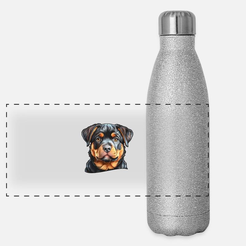 Portrait de chien dans le style d’art numérique Rottweiler Gourde isotherme panoramique pailletée 500 ml