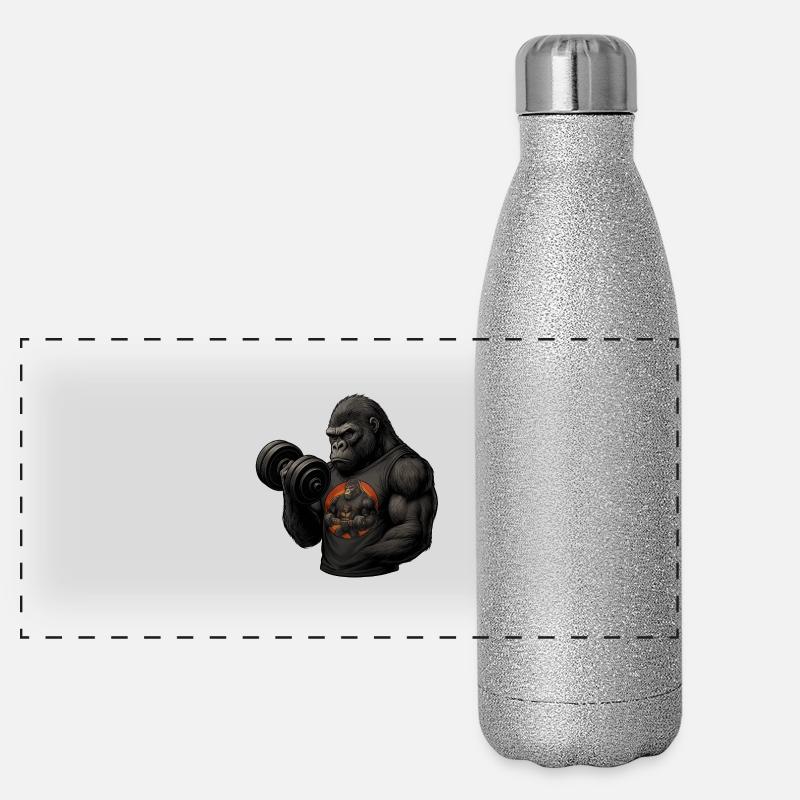 Starker Gorilla beim Bizepstraining mit Power-Shir Panorama Glitzer Isolierflasche 500 ml