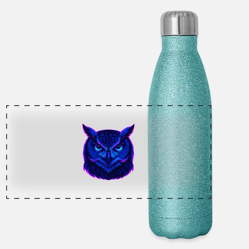 Chouette bleu néon au regard intense Gourde isotherme panoramique pailletée 500 ml