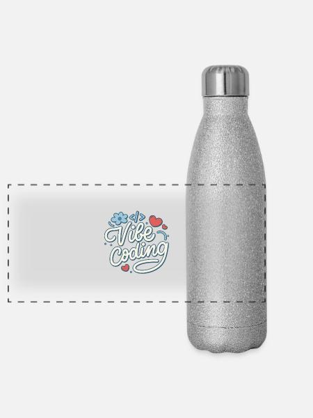 Vibe-Codierung - Panorama Glitzer Isolierflasche 500 ml - Silber Glitzer - Vorne