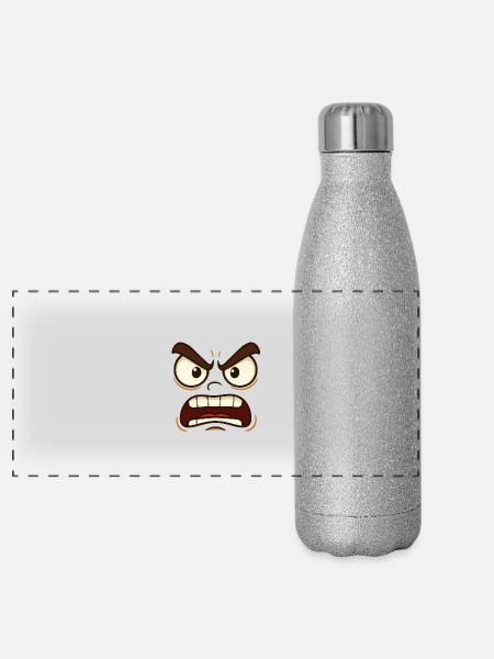 Böse oder Verärgert? Jedenfalls markantes Gesicht - Panorama Glitzer Isolierflasche 500 ml - Silber Glitzer - Vorne