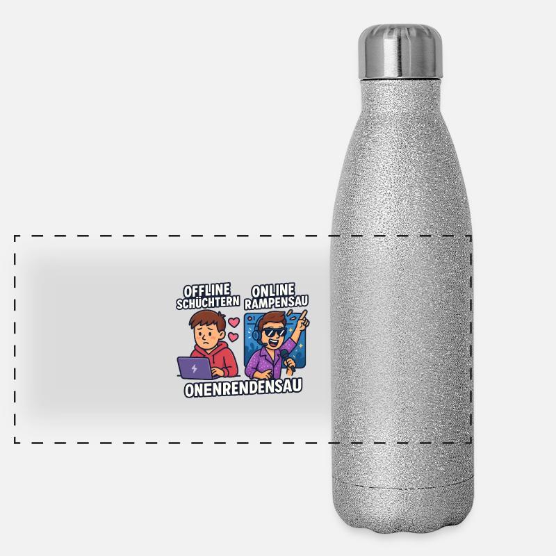 Offline schüchtern, online Rampensau Panorama Glitzer Isolierflasche 500 ml