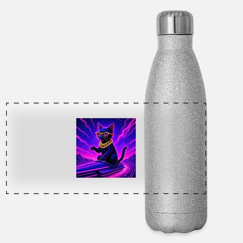 Space Cat - Cool - Cyber Purr Panorama Glitzer Isolierflasche 500 ml