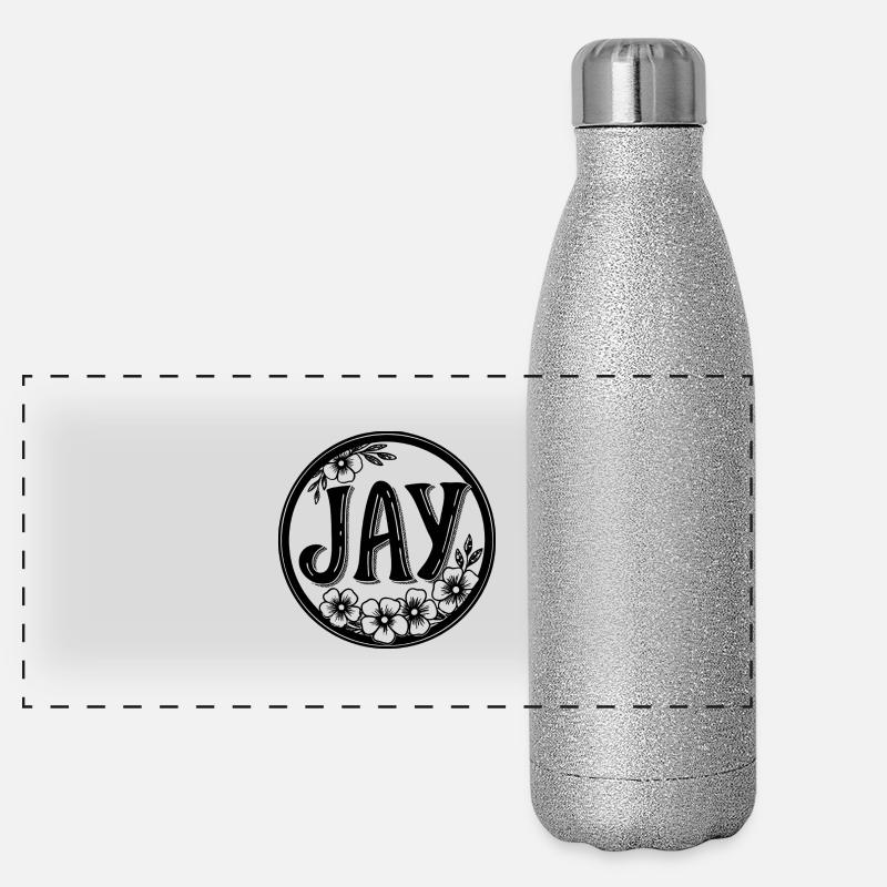 Jay, Kaligrafie-Design - Panorama Glitzer Isolierflasche 500 ml - Silber Glitzer