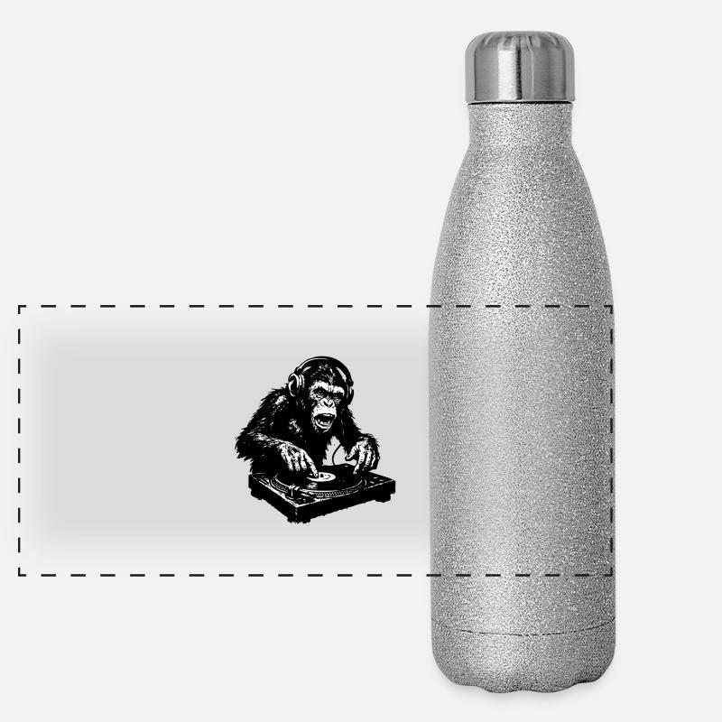 Wild DJ monkey playing loud music Panoramic Glitter Thermal Bottle 500 ml